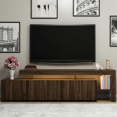 Tv-meubel Tijn met led-verlichting - 37x192x53 cm - MDF/walnoot