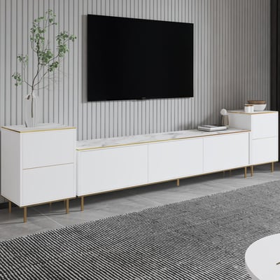 TV-wandmeubel Imaj - 100% MELAMINE - Wit Marmer - 260 x 60 x 35 cm