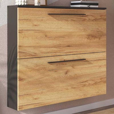 Schoenenkast Willemijn met 2 vakken - antraciet/eik