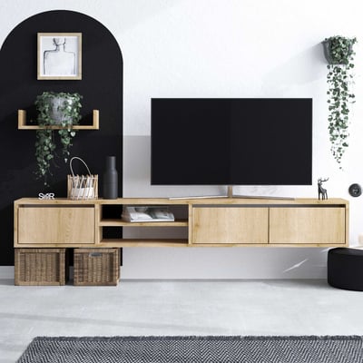 Tv-meubel Emerald | 100% Melamine Gecoat | Zwevend | Saffier Eik