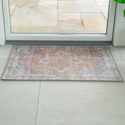 Blauw/oranje Havana deurmat | 50x80 cm | Chenille Poly