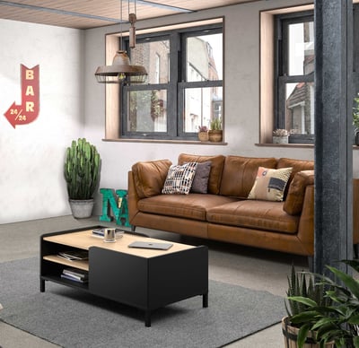Salontafel Arnhem 60x106 industrieel - zwart/kastanje