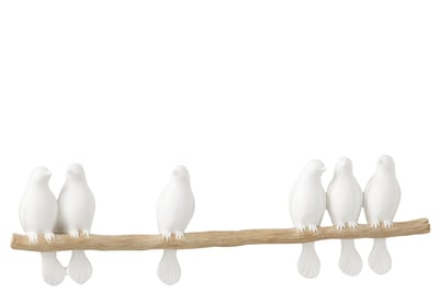 6 vogels on tak polyresine wit/naturel 6 vogels on tak polyresine wit/naturel