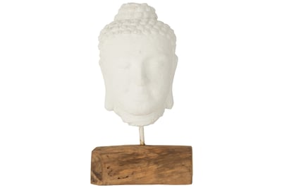Decoratie hoofd teakhout/cement wit/naturel Decoratie hoofd teakhout/cement wit/naturel