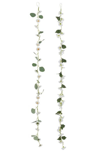 Slinger bloemen+blaadjes plastiek wit/groen assortiment van twee