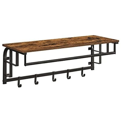 Wandkapstok, 5 haken, zwevende plank, rustiek bruin/zwart Wandkapstok, 5 haken, zwevende plank, rustiek bruin/zwart