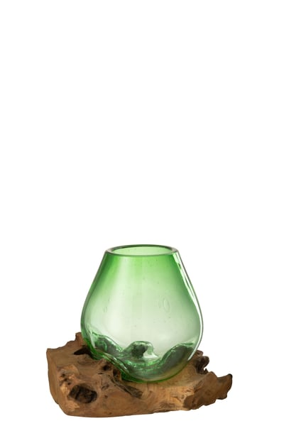 Vaas op voet gamal hout/gerecycleerd glas natuur/groen medium Vaas op voet gamal hout/gerecycleerd glas natuur/groen medium