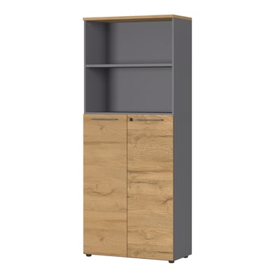 Archiefkast Osmond 80cm met 2 deuren & 2 open vakken - eik/grafiet