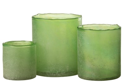 Set van drie theelichthouder ruby glas groen Set van drie theelichthouder ruby glas groen