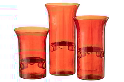 Set van drie kaarshouder bord glas/metaal rood
