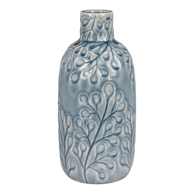 Blauwe keramische vaas met patroon - Ø12x26 cm