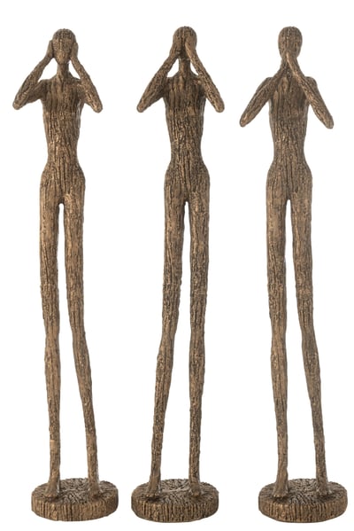 Figuur horen/zien/zwijgen resine bruin/goud assortiment van 3