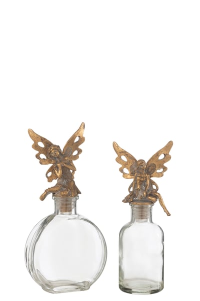 Flessen decoratief fairy metaal/glas goud assortiment van 2