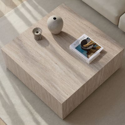 Salontafel Prizma - 100% MDF - Travertijn - 35 x 90 x 90 cm