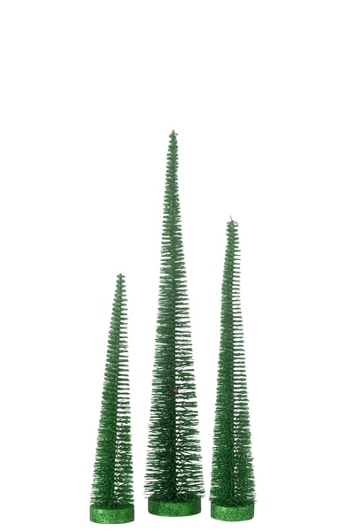 Doos met 3 kerstboom decoratief glitter plastiek groen Doos met 3 kerstboom decoratief glitter plastiek groen