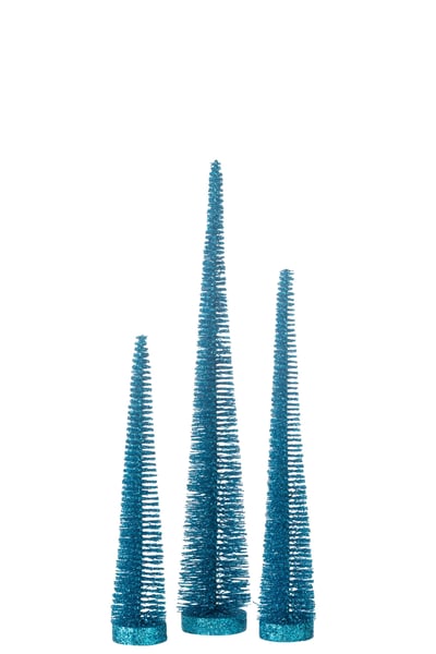 Doos met 3 kerstboom decoratief glitter plastiek blauw Doos met 3 kerstboom decoratief glitter plastiek blauw
