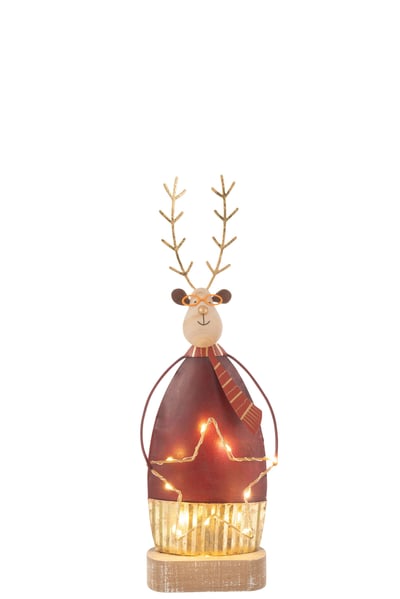 Rendier deco+sjaal/bril led metaal roest/goud small
