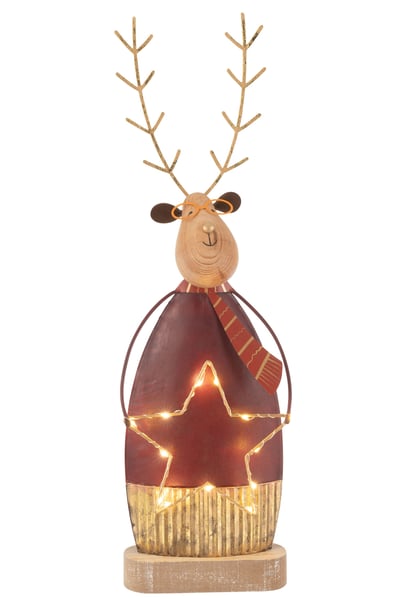Rendier deco+sjaal/bril led metaal roest/goud large