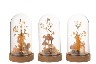 Stolp vos/uil/eekhoorn led hout/plastiek naturel/oranje assortiment van 3