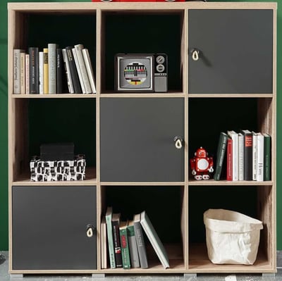 Boekenkast Moleskin met 3 deuren - antraciet/old style 