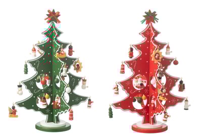 Kerstboom + figuurtjes plooiend hout rood/groen assortiment van 2 Kerstboom + figuurtjes plooiend hout rood/groen assortiment van 2