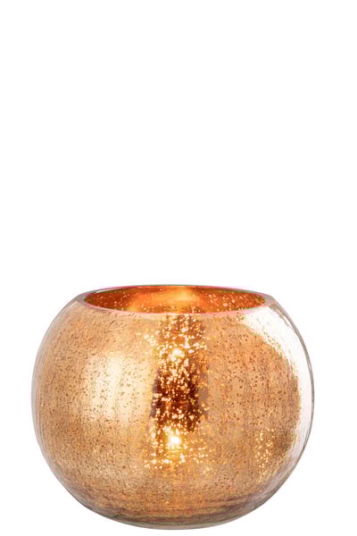 Theelichthouder bal craquelé glas donkergoud large