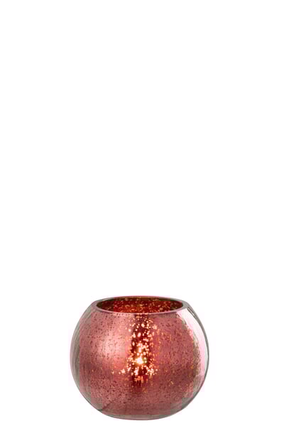 Theelichthouder bal craquelé glas roze small