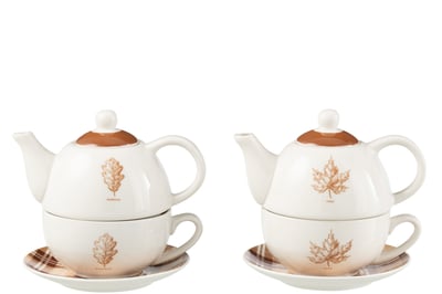 Tea for one blad cadeaudoos keramiek bruin assortiment van 2