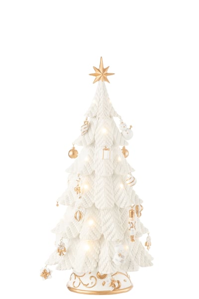 Kerstboom led ornamenten resine wit/goud small Kerstboom led ornamenten resine wit/goud small