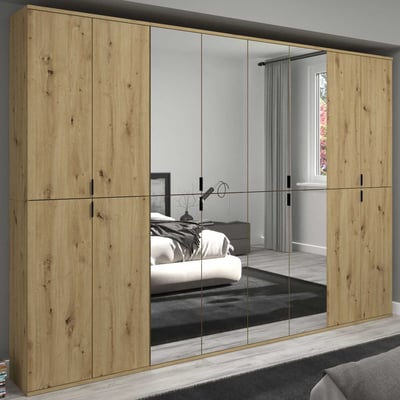 Kledingkast Projekt X Emob - Artisan Oak - 244x193x34 cm - Spiegeldeuren