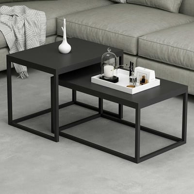 Woody Fashion Nesting Table Set | Melamine coating | Metalen frame | Zwart Woody Fashion Nesting Table Set | Melamine coating | Metalen frame | Zwart