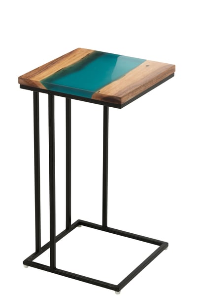 Bijzettafel vierkant acacia hout/epoxyhars naturel/blauw