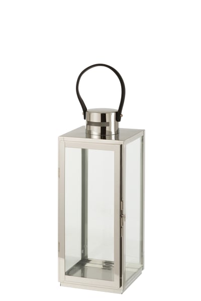 Lantaarn vierkant metaal/glas zilver
