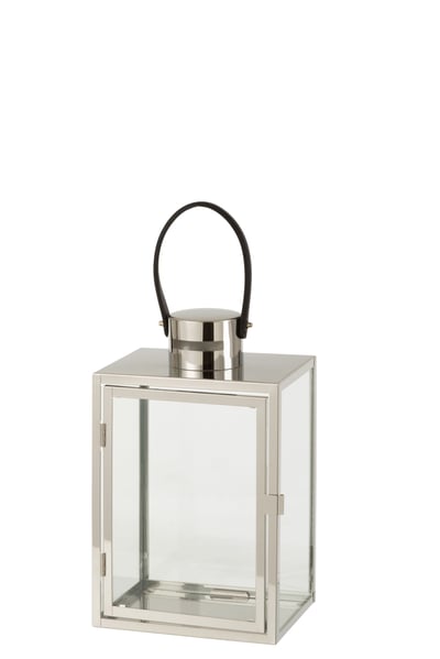 Lantaarn rechthoek metaal/glas zilver