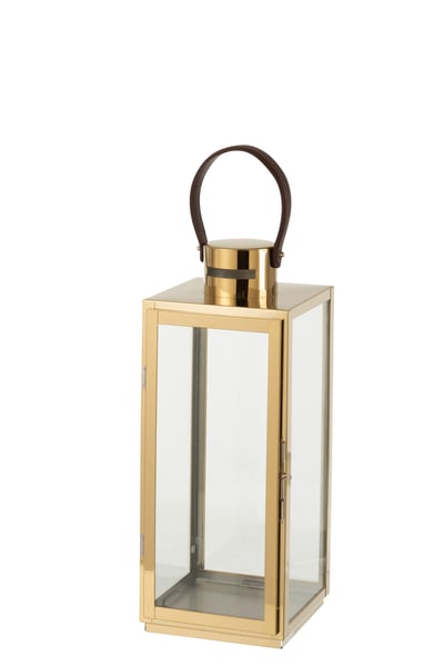 Lantaarn vierkant metaal/glas goud