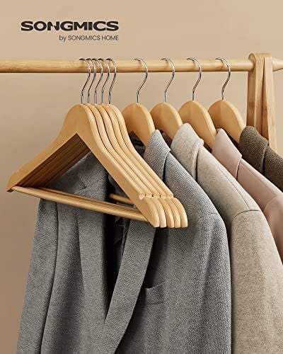 met metalen haak massief houten kleerhangers 10-C set | schouder inkeping anti-slip bar met metalen haak massief houten kleerhangers 10-C set | schouder inkeping anti-slip bar
