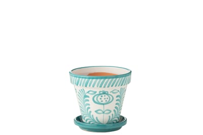 Flowerpot+plate granada handmade+painted ceramic aqua medium Flowerpot+plate granada handmade+painted ceramic aqua medium