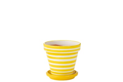 Flowerpot+plate granada stripes handmade+painted ceramic yellow medium Flowerpot+plate granada stripes handmade+painted ceramic yellow medium