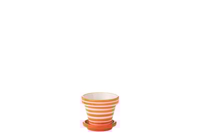 Flowerpot+plate granada stripes handmade+painted ceramic naranja extra small