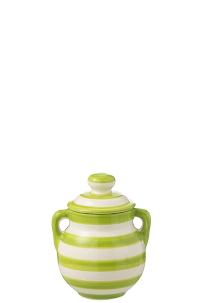 Jar granada stripes ceramic white/green Jar granada stripes ceramic white/green