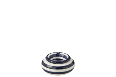 Ashtray granada stripes ceramic white/cobalto blue small