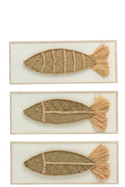 Wanddecoratie vis noli sparhout/mdf naturel assortiment van drie
