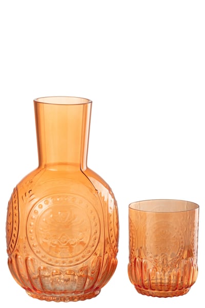 Karaf+glas maya glas oranje
