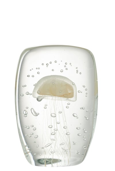 Presse papier calypso vierhoek glas transparant/beige large