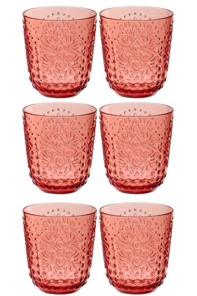 Doos 6 glazen plastic rood Doos 6 glazen plastic rood