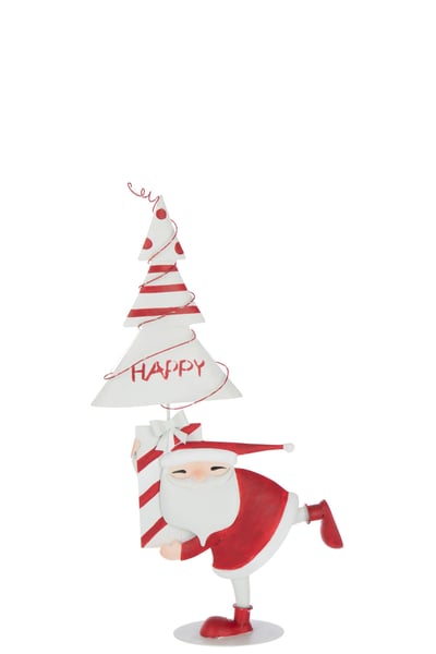 Kerstman led boom ijzer kerstrood/wit small