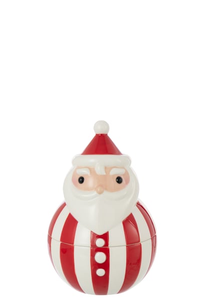 Schaal +  deksel kerstman dolomiet kerstrood/wit large