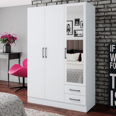 Kledingkast Infas 120cm met 3 deuren & 2 lades - glanzend wit 