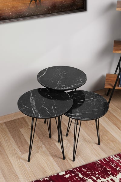 Uniek ontwerp Nesting Table Set | 3 Stuks | Grijs Zwart | 100% MDF