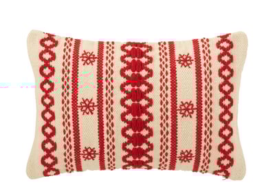 Kussen strepen + sneeuwvlokken katoen kerstrood/wit